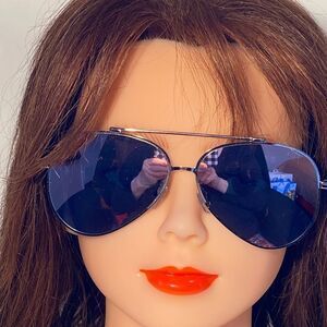 1354 Sunglasses Oversize Aviators Gold Wire Frames Silver Mirror Lens NWT